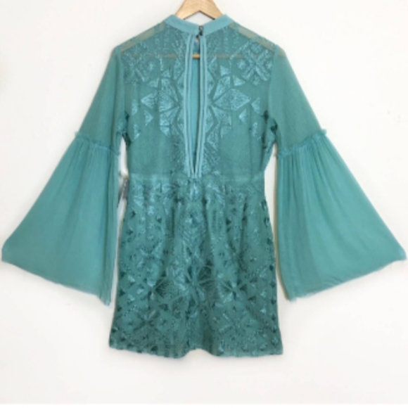 Free People Cleo Aqua Embroidered Lace Party/Cocktail Mini - Picture 4 of 6